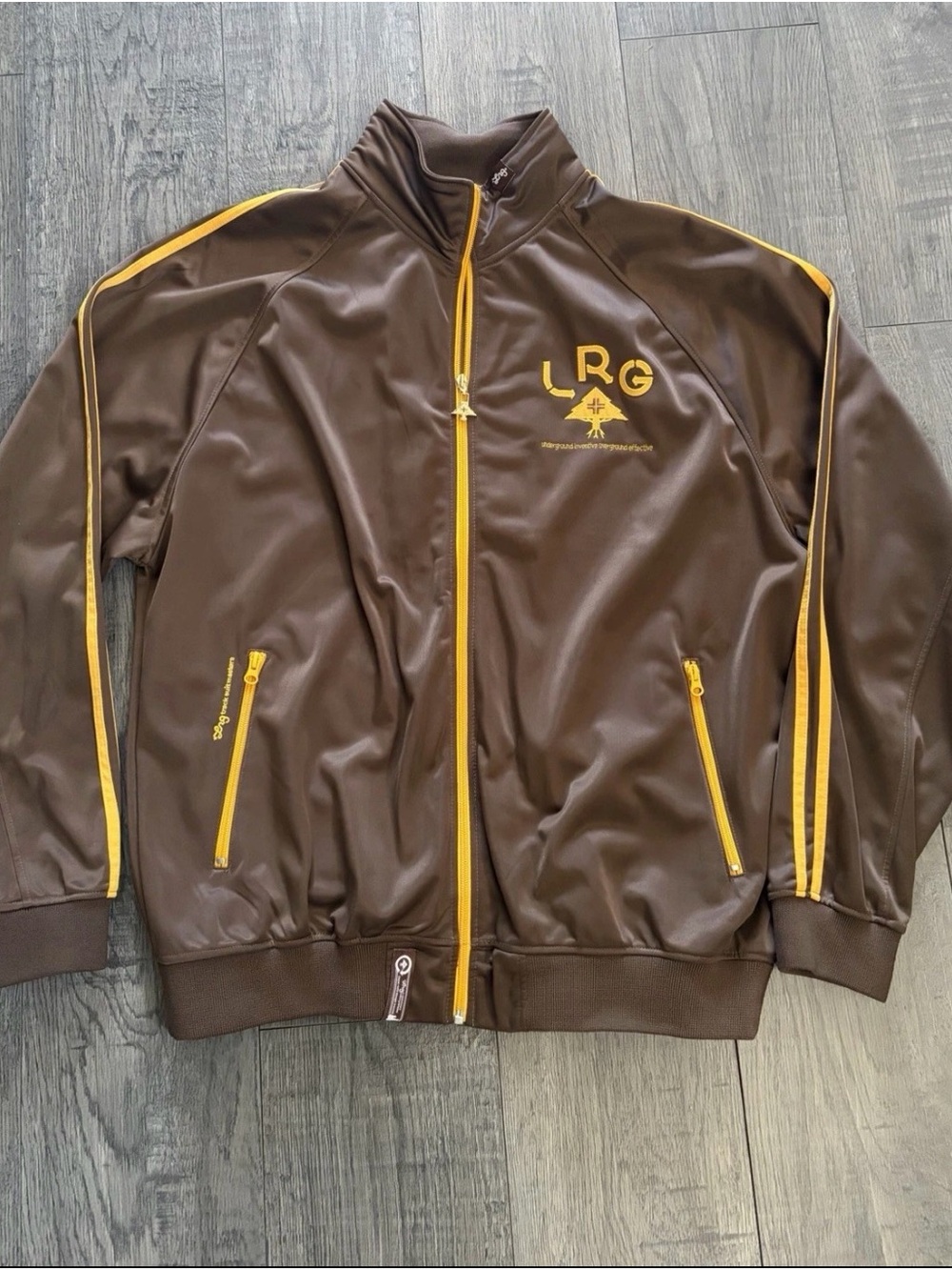LRG Men's Brown/Yellow Track Jacket 2XL Polyester Full-Zip Pockets